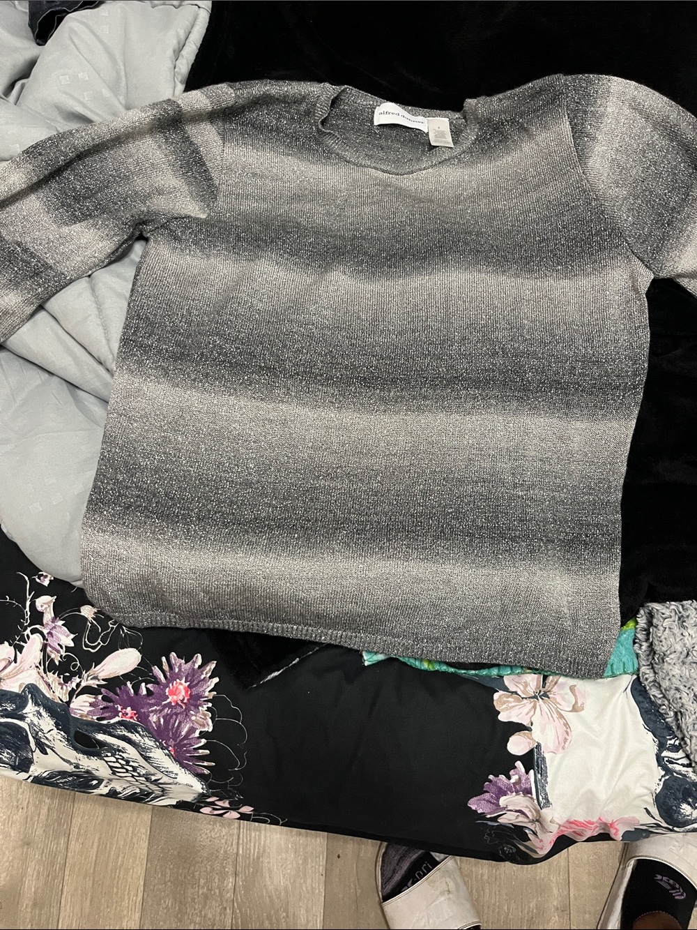 Alfred Dunner Silver and Gray Ombre Crewneck Sweater